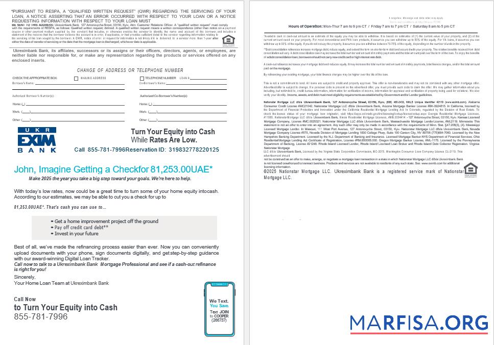 Printable Ukrainian Ukreximbank Bank mortgage loan statement in Word and PDF formats , 4 pages 3 4 example